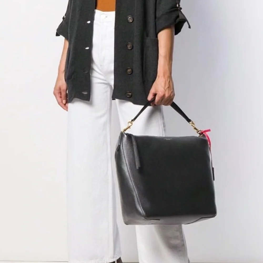 Tory Burch Perry Black Pebble Leather Hobo Shoulder Bag